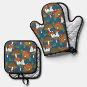 かわいいカラフルの国デザイン 鍋つかみ&鍋敷きセット (正面/裏面)