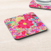 かわいいカラフルの明るい花 コースター (左側)