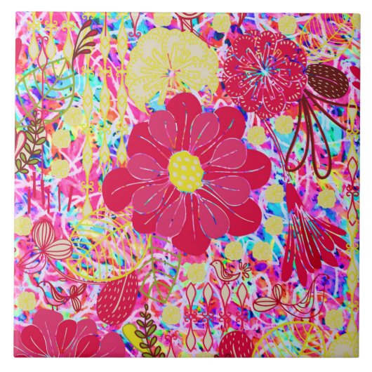 かわいいカラフルの明るい花 タイル (正面)