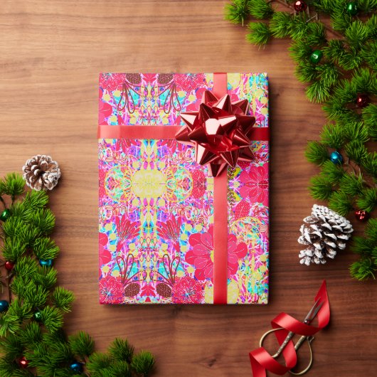 かわいいカラフルの明るい花 ラッピングペーパー (クリスマスギフト)