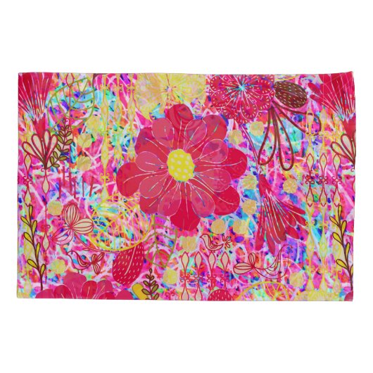 かわいいカラフルの明るい花 枕カバー (裏面-左)