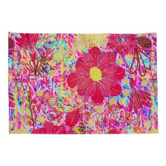 かわいいカラフルの明るい花 枕カバー (裏面-右)