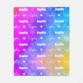 かわいいカラフルの繰り返しパーソナライズされた名ガーリー フリースブランケット (正面)