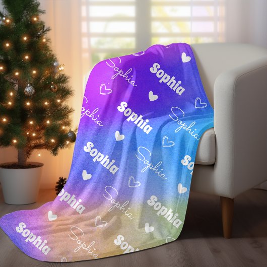 かわいいカラフルの繰り返しパーソナライズされた名ガーリー フリースブランケット