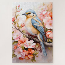 かわいいカラフルの花の枝の上の鳥