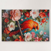 かわいいカラフルの花の枝の上の鳥 ジグソーパズル (横)