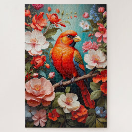 かわいいカラフルの花の枝の上の鳥 ジグソーパズル