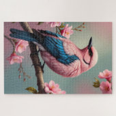 かわいいカラフルの花の枝の上の鳥 ジグソーパズル (横)