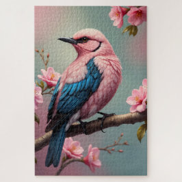 かわいいカラフルの花の枝の上の鳥 ジグソーパズル