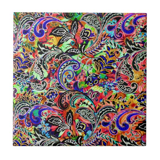 かわいいカラフルの花柄 タイル (正面)