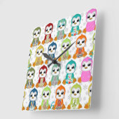 かわいいカラフルの花 スクエア壁時計 (傾斜)