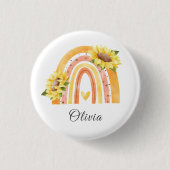 かわいいカラフルひまわり黄色のレインボーガールズ名 缶バッジ (正面)