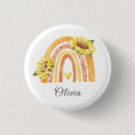 かわいいカラフルひまわり黄色のレインボーガールズ名 缶バッジ