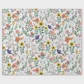 かわいいカラフルぼほ鳥と花柄 ラッピングペーパー (フラット)