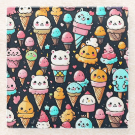 かわいいカラフルアイスクリームコーン ガラスコースター
