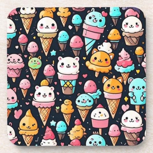 かわいいカラフルアイスクリームコーン コースター (正面)