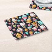 かわいいカラフルアイスクリームコーン スクエアペーパーコースター (アングル)