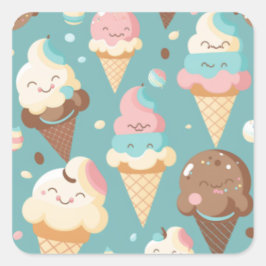 かわいいカラフルアイスクリーム スクエアシール