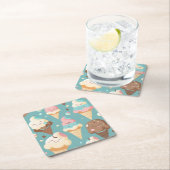 かわいいカラフルアイスクリーム スクエアペーパーコースター (インサイチュ)