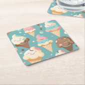 かわいいカラフルアイスクリーム スクエアペーパーコースター (アングル)