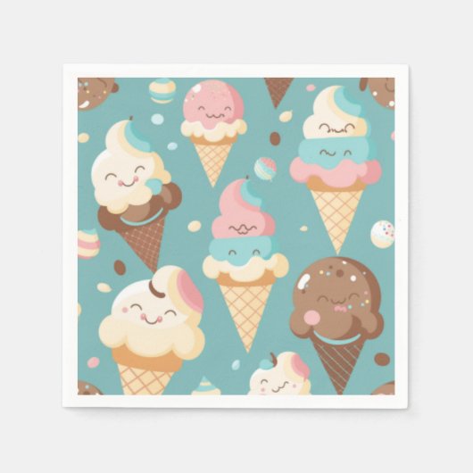 かわいいカラフルアイスクリーム スタンダードカクテルナプキン (正面)