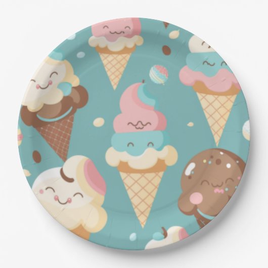 かわいいカラフルアイスクリーム ペーパープレート (正面)