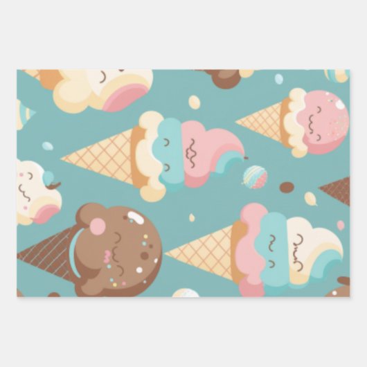 かわいいカラフルアイスクリーム ラッピングペーパーシート (正面)