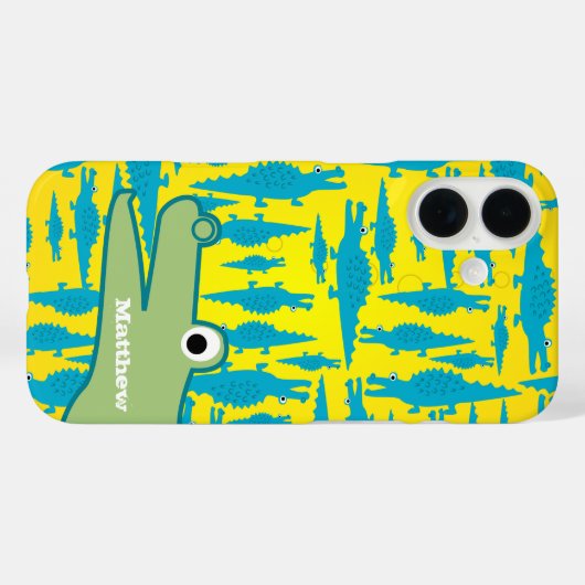 かわいいカラフルアクアとイエローアリゲーターパターン Case-Mate iPhoneケース (裏面 (横))