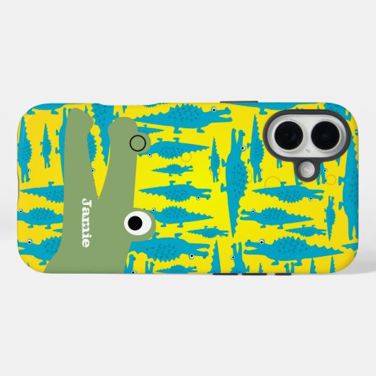 かわいいカラフルアクアとイエローアリゲーターパターン Case-Mate iPhoneケース (裏面 (横))