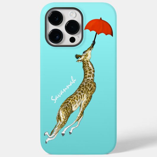 かわいいカラフルアクア飛んでいるキリン赤い傘 Case-Mate iPhoneケース (裏面)