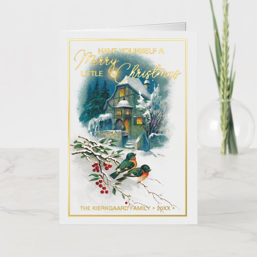 かわいいカラフルアンティーク季節のごあいさつ金ゴールド 箔シーズンカード (正面)