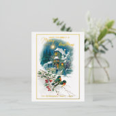 かわいいカラフルアンティーク季節のごあいさつ金ゴールド 箔シーズンポストカード (立ち正面)