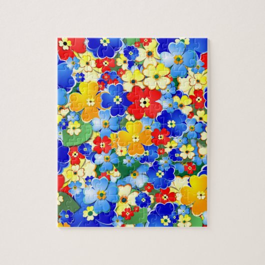 かわいいカラフルアールデコの花 ジグソーパズル (縦)