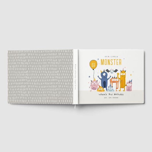 かわいいカラフルイエローパーティーモンスターズ子供の誕生日 ゲストブック (全面)