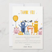 かわいいカラフルイエローパーティーモンスターズ子供の誕生日 サンキューカード (正面)