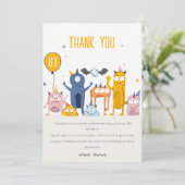 かわいいカラフルイエローパーティーモンスターズ子供の誕生日 サンキューカード (スタンド正面)