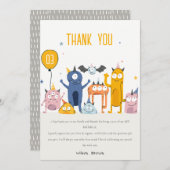 かわいいカラフルイエローパーティーモンスターズ子供の誕生日 サンキューカード (正面/裏面)