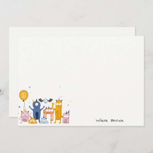かわいいカラフルイエローパーティーモンスターズ子供の誕生日 ノートカード (正面/裏面)