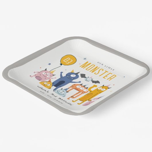 かわいいカラフルイエローパーティーモンスターズ子供の誕生日 ペーパープレート (傾斜あり)