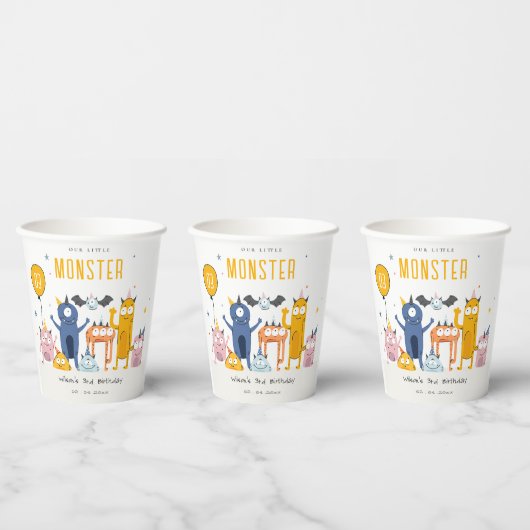 かわいいカラフルイエローパーティーモンスターズ子供の誕生日 紙コップ (複数)