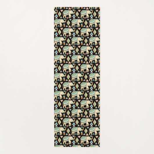 かわいいカラフルインディアンゾウのパターン ヨガマット (正面)