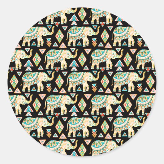 かわいいカラフルインディアンゾウのパターン ラウンドシール (正面)