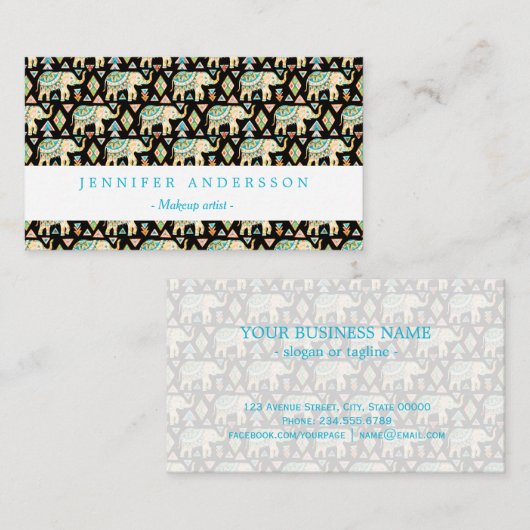 かわいいカラフルインディアンゾウのパターン 名刺 (正面/裏面)