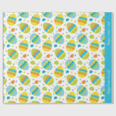 かわいいカラフルイースターの卵のパターンとキッド名 ラッピングペーパー (フラット)