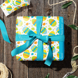 かわいいカラフルイースターの卵のパターンとキッド名 ラッピングペーパー