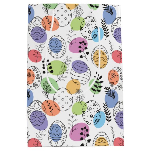 かわいいカラフルイースターエッグパターン ミディアムペーパーバッグ (正面)