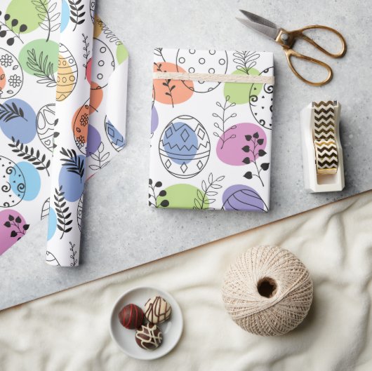 かわいいカラフルイースターエッグパターン ラッピングペーパー (クラフト)