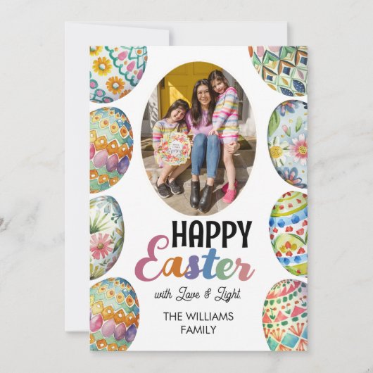 かわいいカラフルイースターエッグ写真グリーティンググリーン シーズンカード (正面)