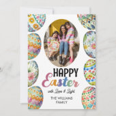 かわいいカラフルイースターエッグ写真挨拶ブルー シーズンカード (正面)