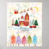 かわいいカラフルウォーターカラークリスマス子供部屋デコール ポスター (正面)